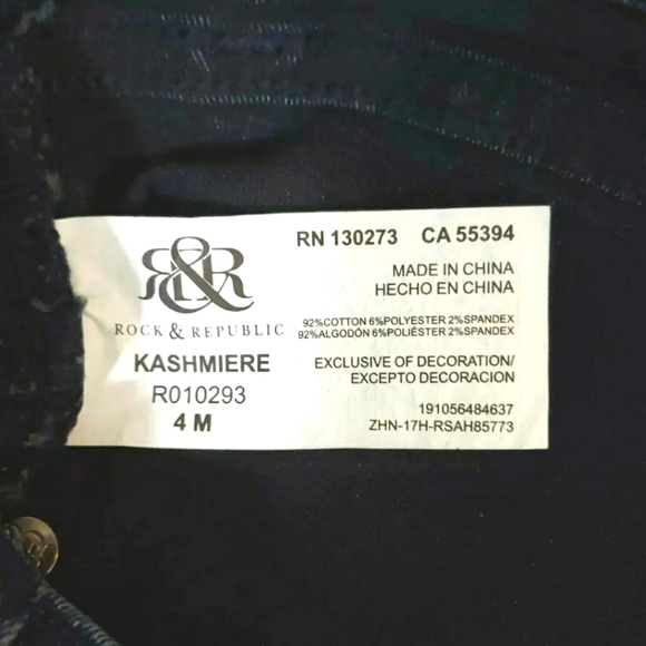 Rock & Republic~Size 4M~"Kashmiere" Dark Wash  Distressed Skinny Jeans Stretch. - Picture 3 of 9